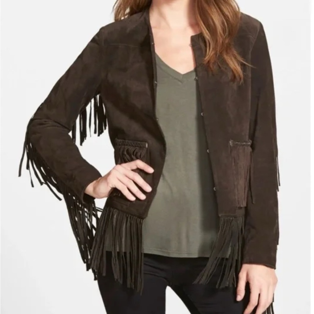 Blank NYC suede Dark Brown Fringe Jacket XS